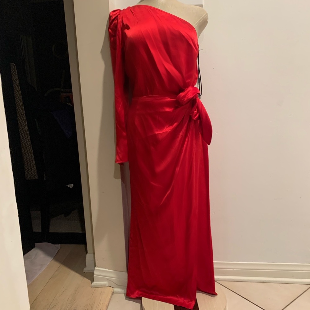 REFORMATION all silk one shoulder evening gown.